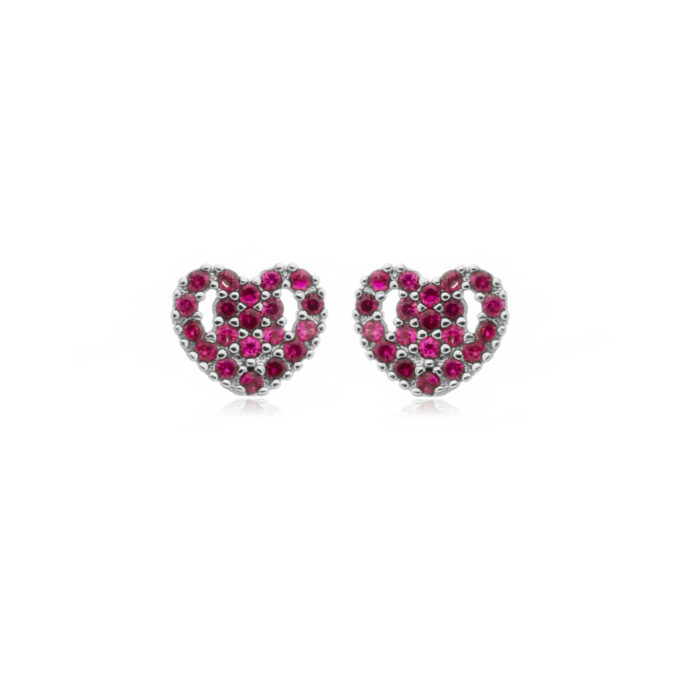 Brinco Coração Zirconia Rosa Banhado a Prata 925