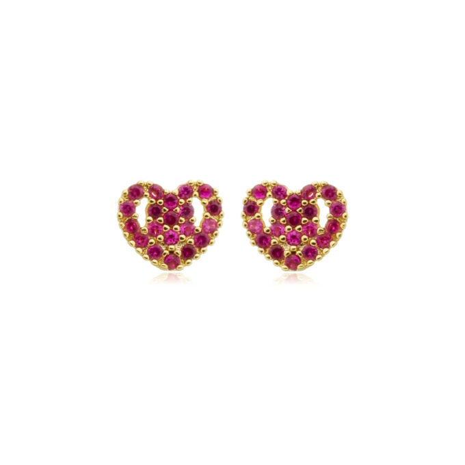 Brinco Coração Zirconia Rosa Banhado a Prata 925