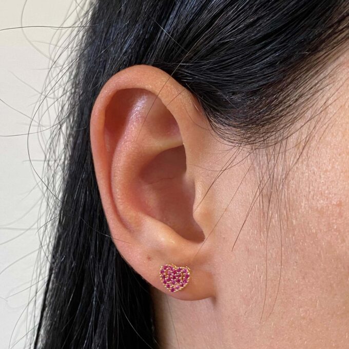 Brinco Coração Zirconia Rosa Banhado a Prata 925