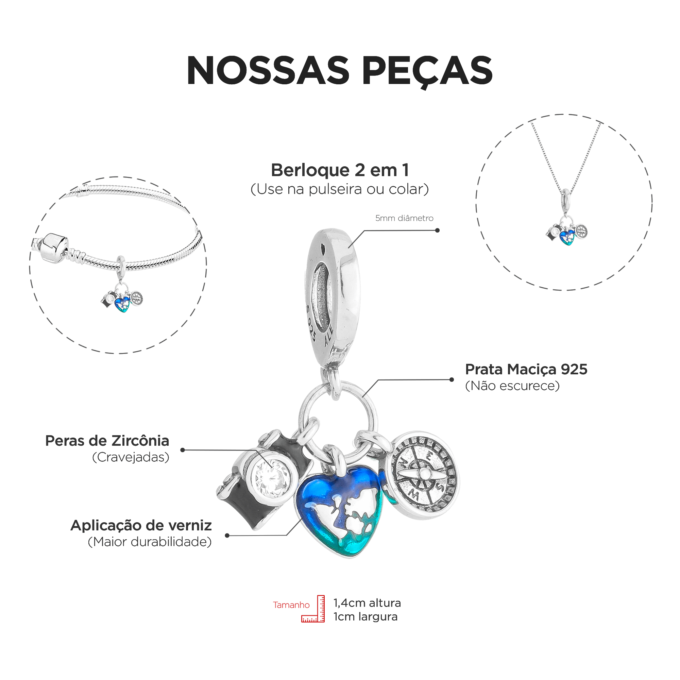 Berloque Viagem Ao Mundo em Prata 925