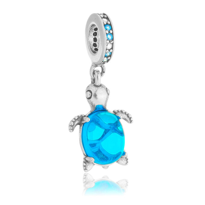 Berloque Tartaruga Cravejada Azul em Prata 925