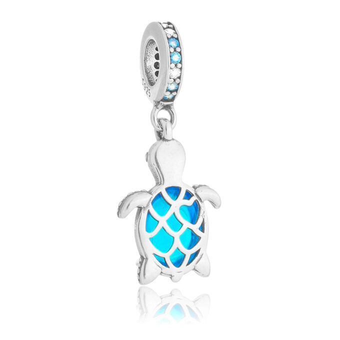 Berloque Tartaruga Cravejada Azul em Prata 925