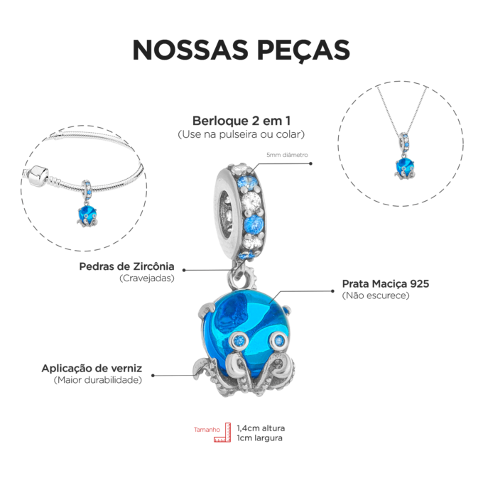 Berloque Polvo Mar Cravejado em Prata 925