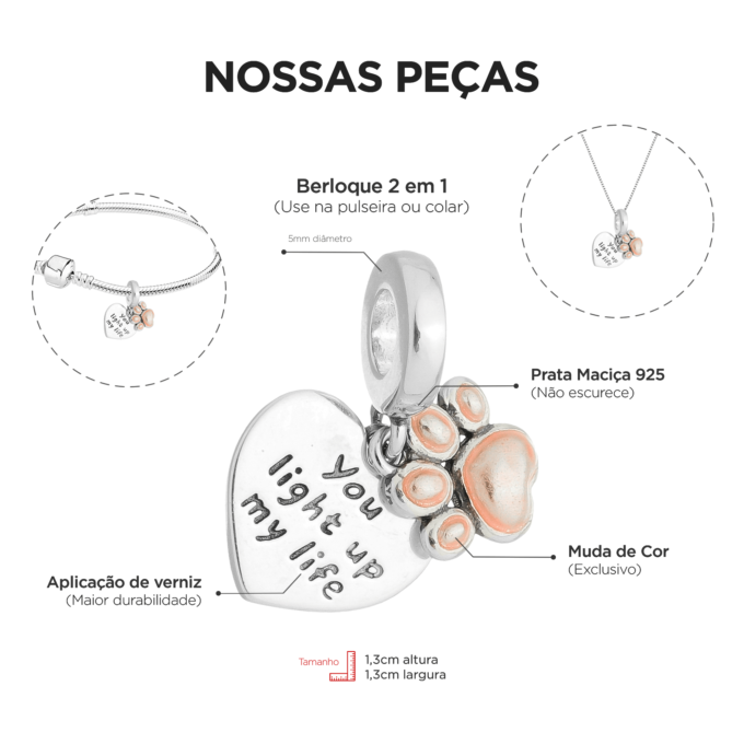 Berloque Patinha Muda Cor em Prata 925