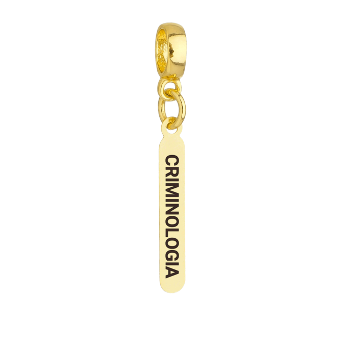 Berloque Plaquinha Criminologia Banhado a Ouro 18k