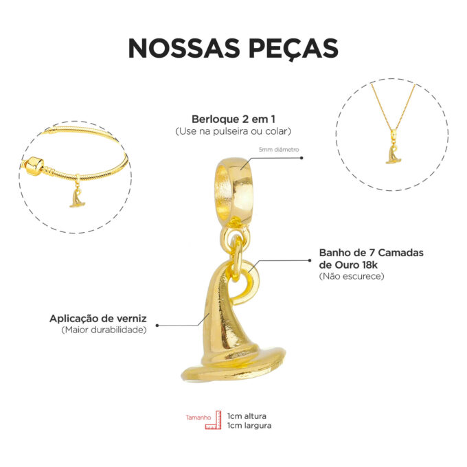 Berloque Chapéu Bruxa Banhado a Ouro 18k