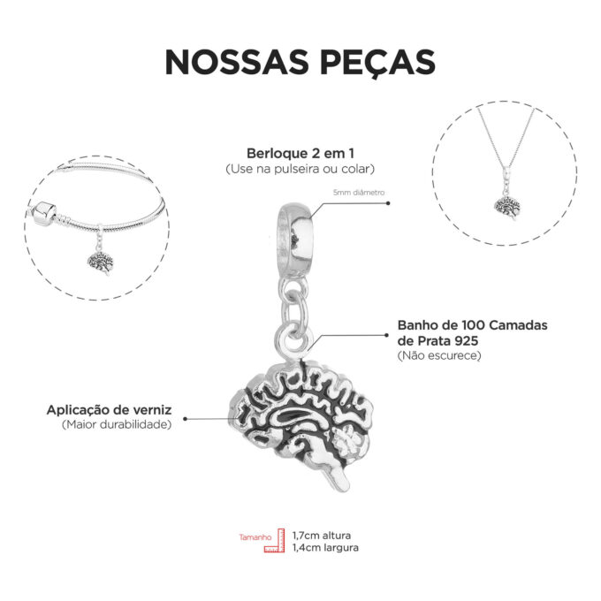Berloque Cérebro Psicologia Banhado a Ouro 18k