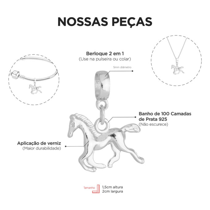 Berloque Cavalo Banhado a Prata 925