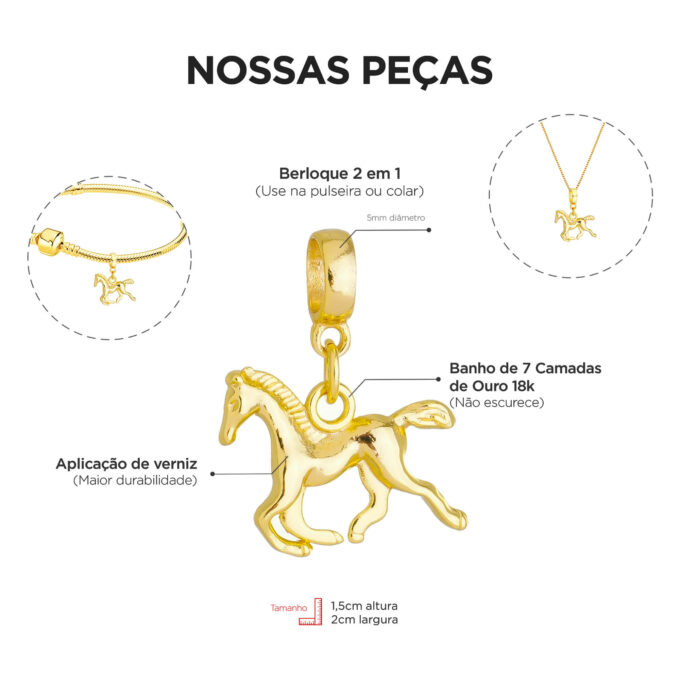 Berloque Cavalo Banhado a Ouro 18k