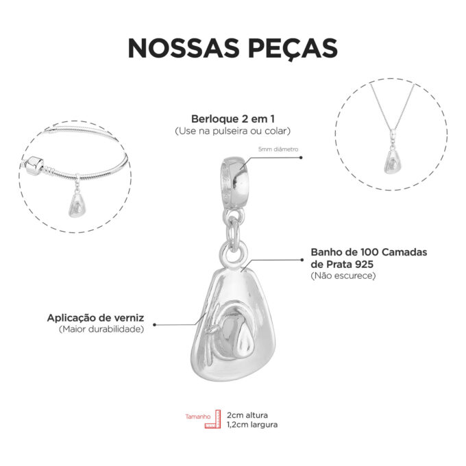 Berloque Chapéu Cowboy Banhado a Prata 925