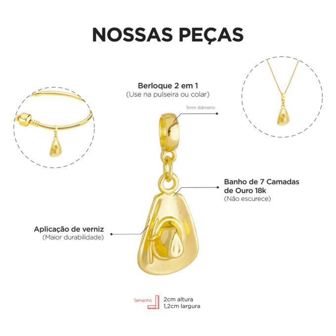 Berloque Chapéu Cowboy Banhado a Ouro 18k