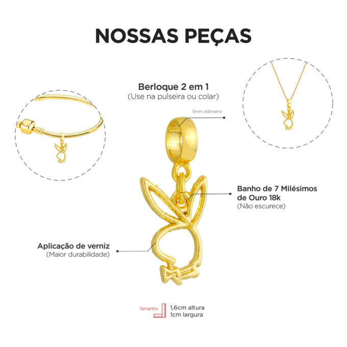 Berloque Coelho Playboy Banhado a Ouro 18k