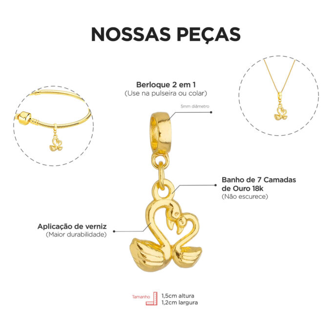 Berloque Cisnei Coração Banhado a Ouro 18k