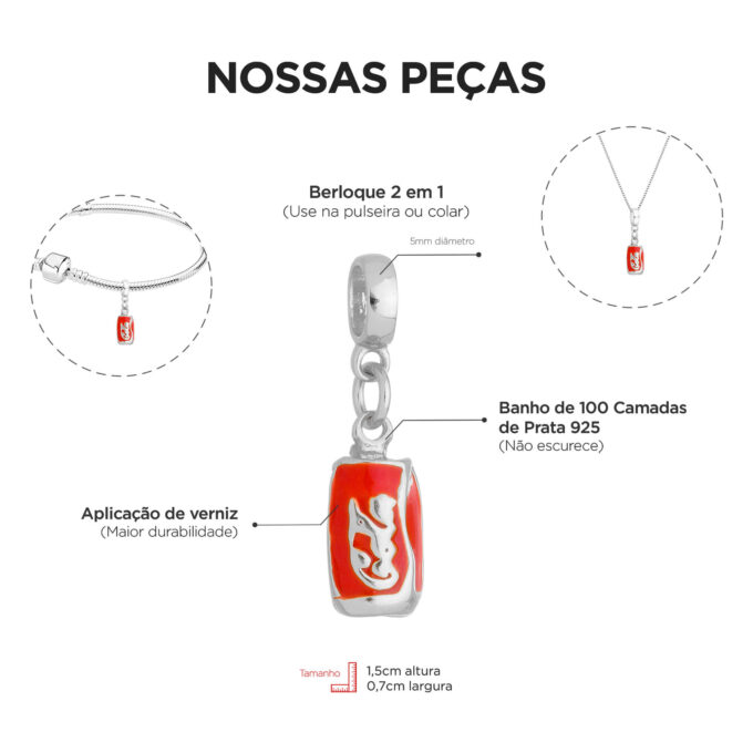 Berloque Coca-Cola Banhado a Prata 925