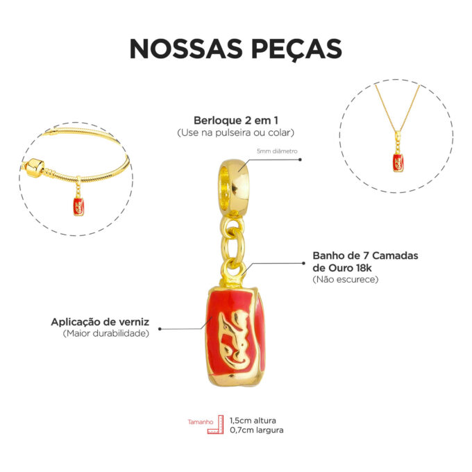 Berloque Coca-Cola Banhado a Ouro 18k