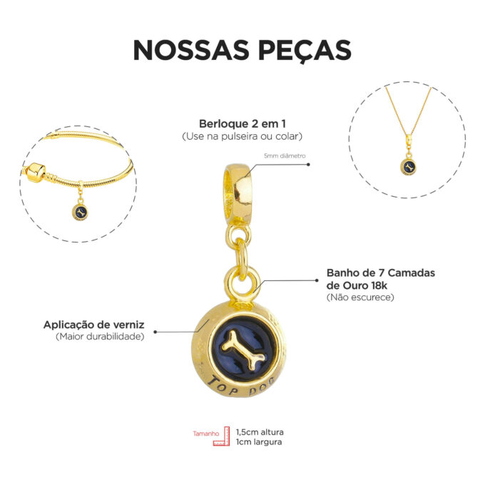 Berloque Comedouro Cachorro Banhado a Ouro 18k