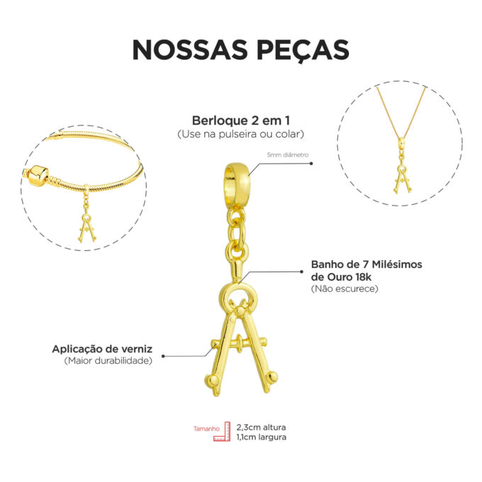 Berloque Compasso Banhado a Ouro 18k