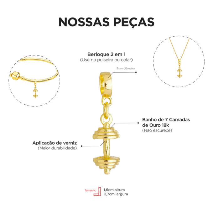 Berloque Supino Academia Banhado a Ouro 18k