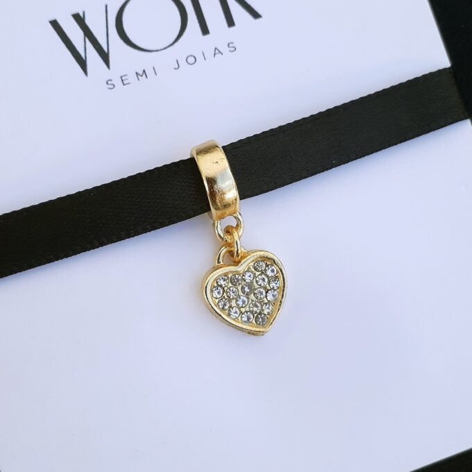 Berloque Coração Strass Banhado a Ouro 18k