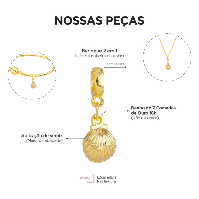 Berloque Concha do Mar Banhado a Ouro 18k