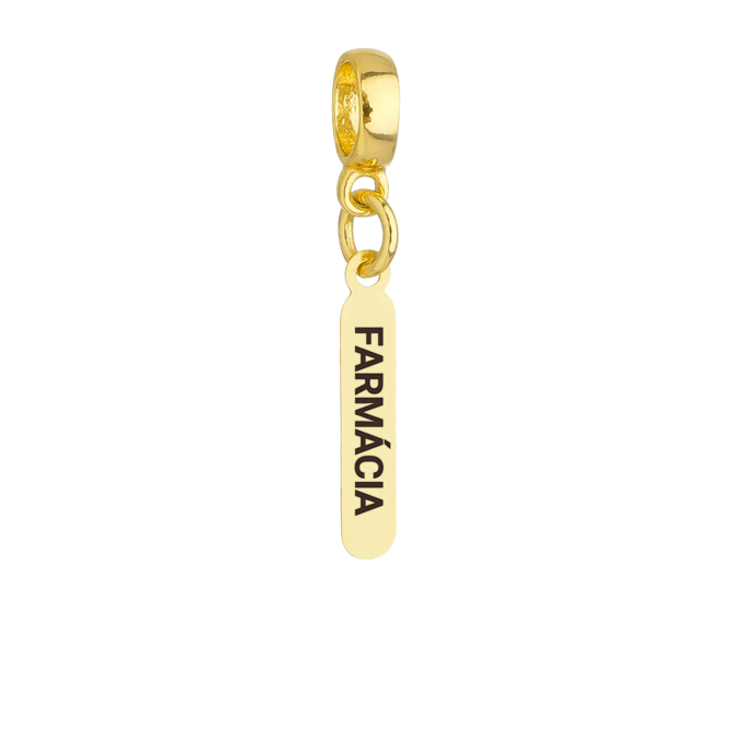 Berloque Plaquinha Farmácia Banhado a Ouro 18k