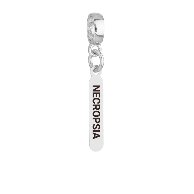 Berloque Plaquinha Necropsia Banhado a Ouro 18k