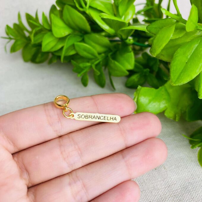 Berloque Plaquinha Sobrancelha Banhado a Ouro 18k