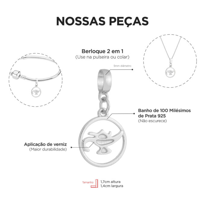 Berloque Profissão Enfermagem Banhado a Prata 925