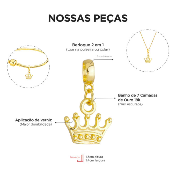 Berloque Coroa Banhado a Ouro 18k