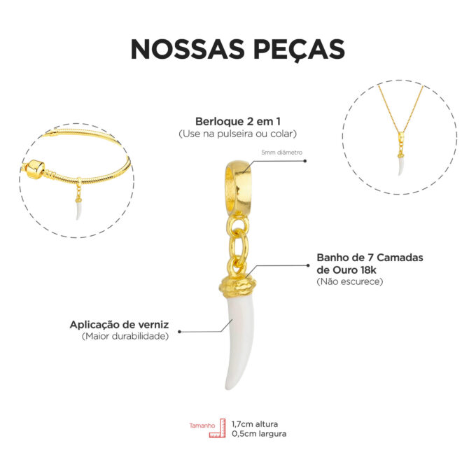Berloque Dente de Sabre Banhado a Ouro 18k