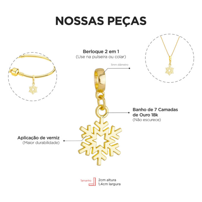 Berloque Cristal de Gelo Banhado a Ouro 18k