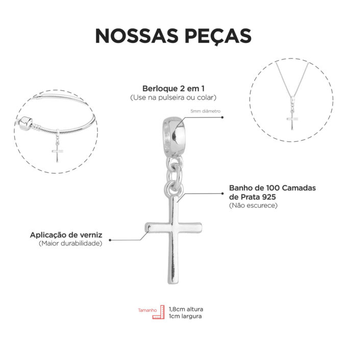 Berloque Cruz Crucifixo Banhado a Prata 925