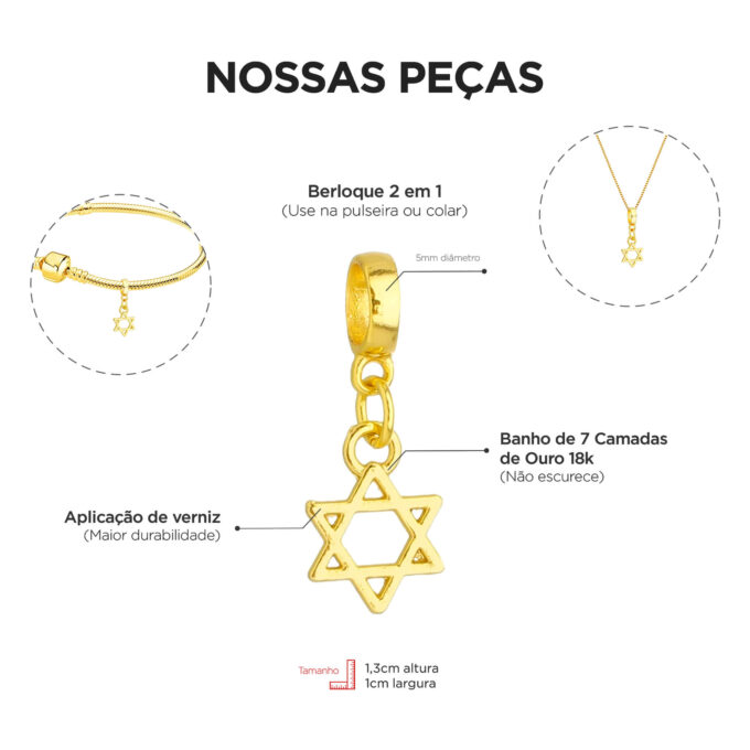 Berloque Estrela 6 Pontas Banhado a Ouro 18k