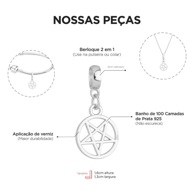 Berloque Estrela 5 Pontas Banhado a Prata 925