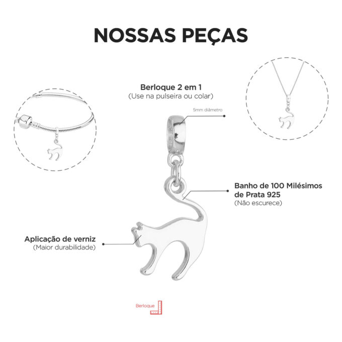 Berloque Gato 2 Banhado a Prata 925