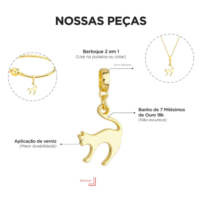 Berloque Gato 2 Banhado a Ouro 18k