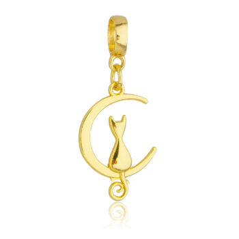 Berloque Gato na Lua Banhado a Ouro 18k