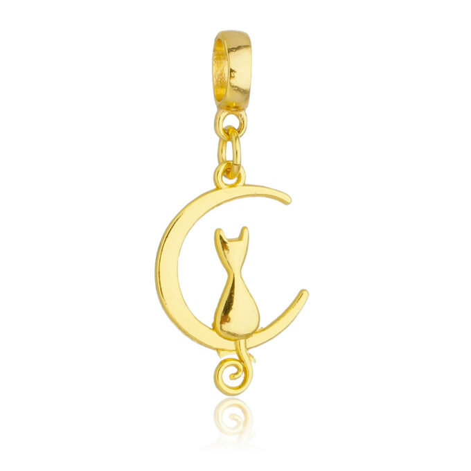 Berloque Gato na Lua Banhado a Ouro 18k