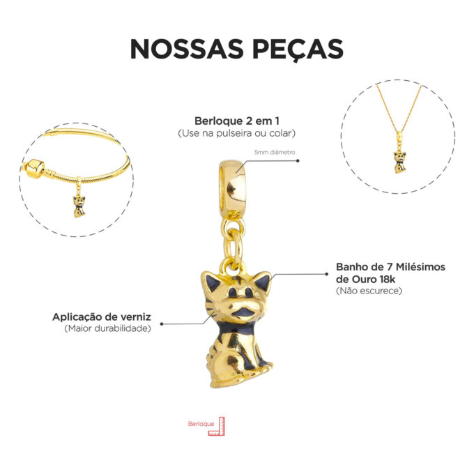 Berloque Gato Banhado a Ouro 18k