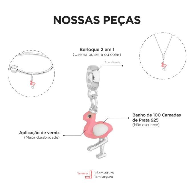 Berloque Flamingo Banhado a Prata 925
