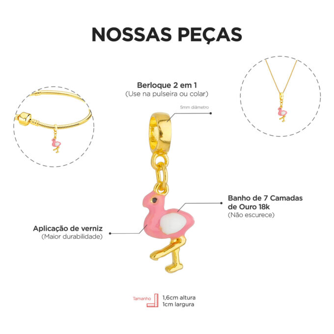 Berloque Flamingo Banhado a Ouro 18k