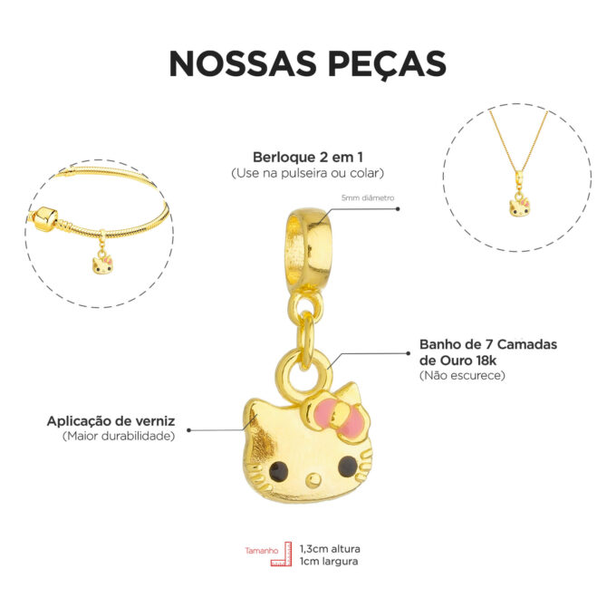 Berloque Hello Kitty Banhado a Ouro 18k