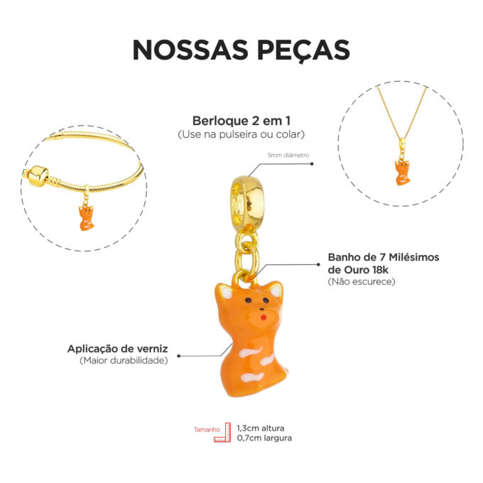 Berloque Gato Laranja Banhado a Ouro 18k