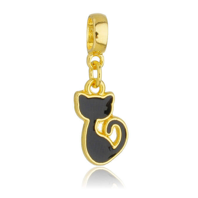 Berloque Gato com Resina Banhado a Ouro 18k