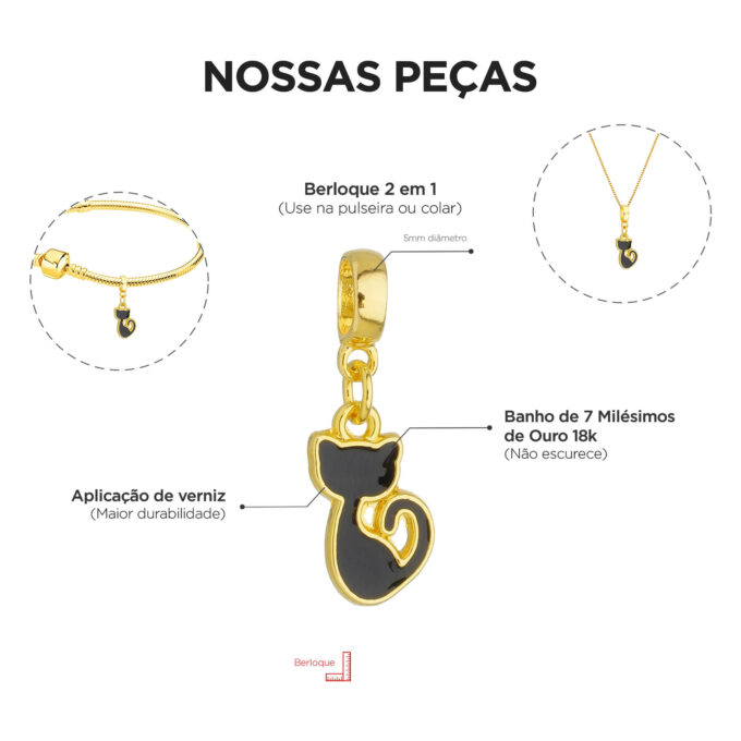 Berloque Gato com Resina Banhado a Ouro 18k