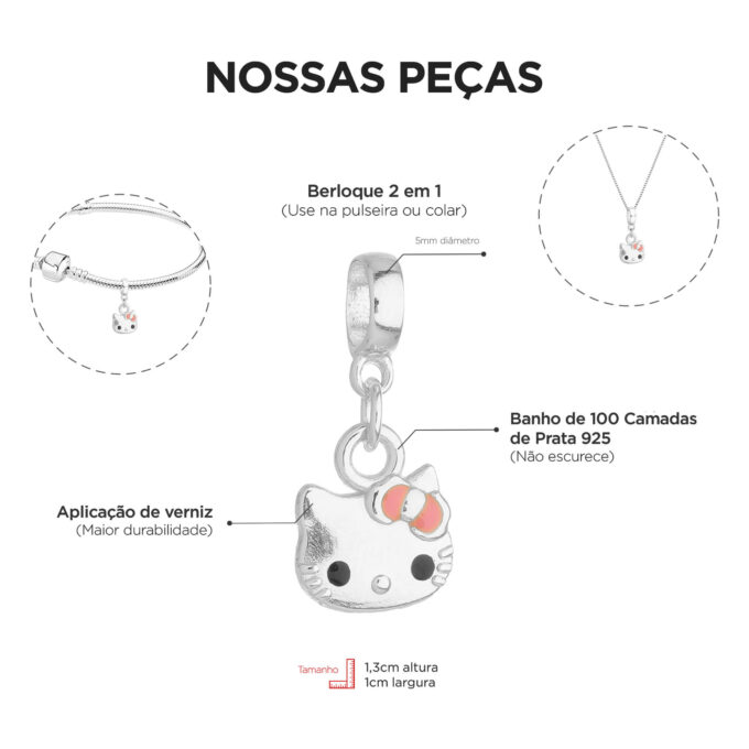 Berloque Hello Kitty Banhado a Prata 925