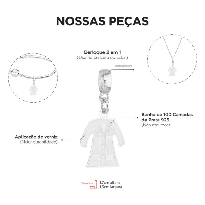 Berloque Jaleco Banhado a Prata 925