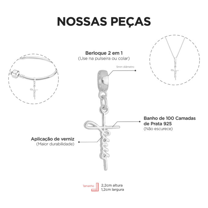 Berloque Jesus Cristo Cruz Banhado a Prata 925