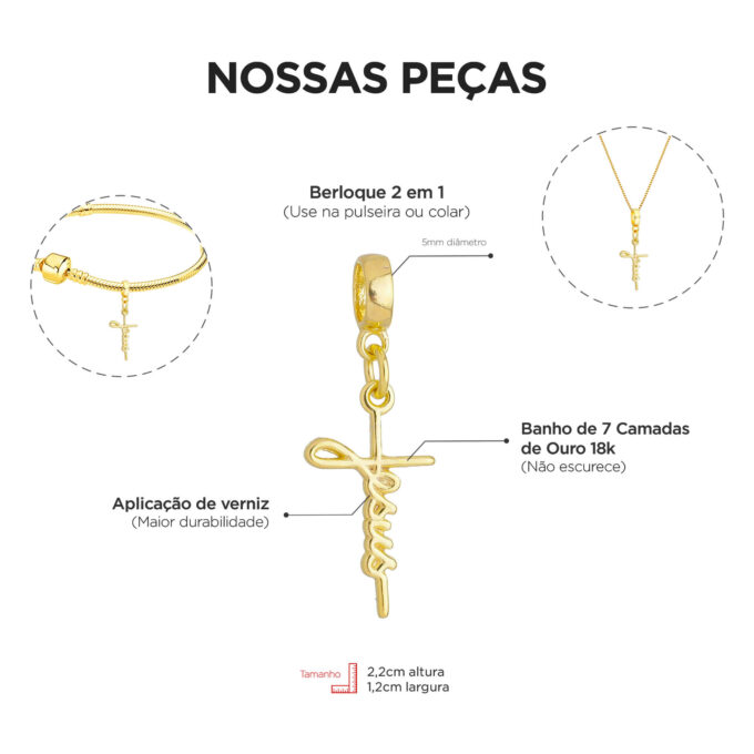 Berloque Jesus Cristo Cruz Banhado a Ouro 18k