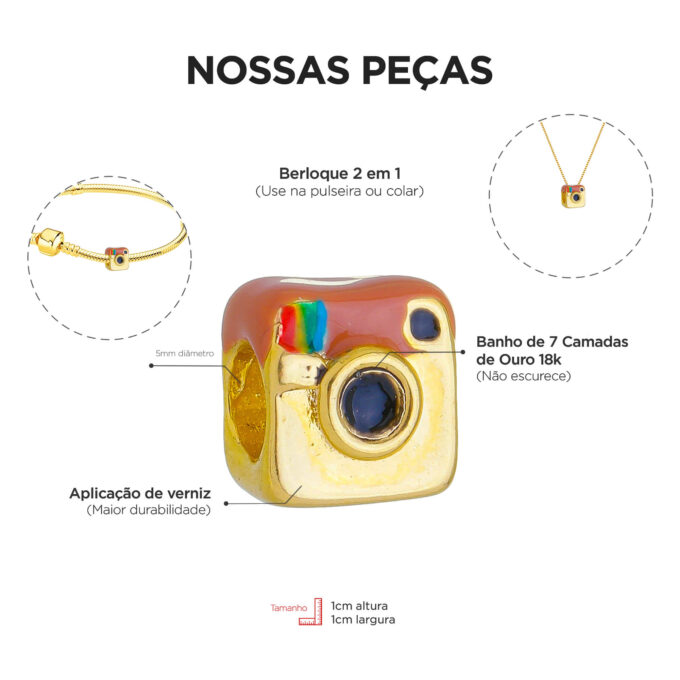 Berloque Instagram Separador Banhado a Ouro 18k